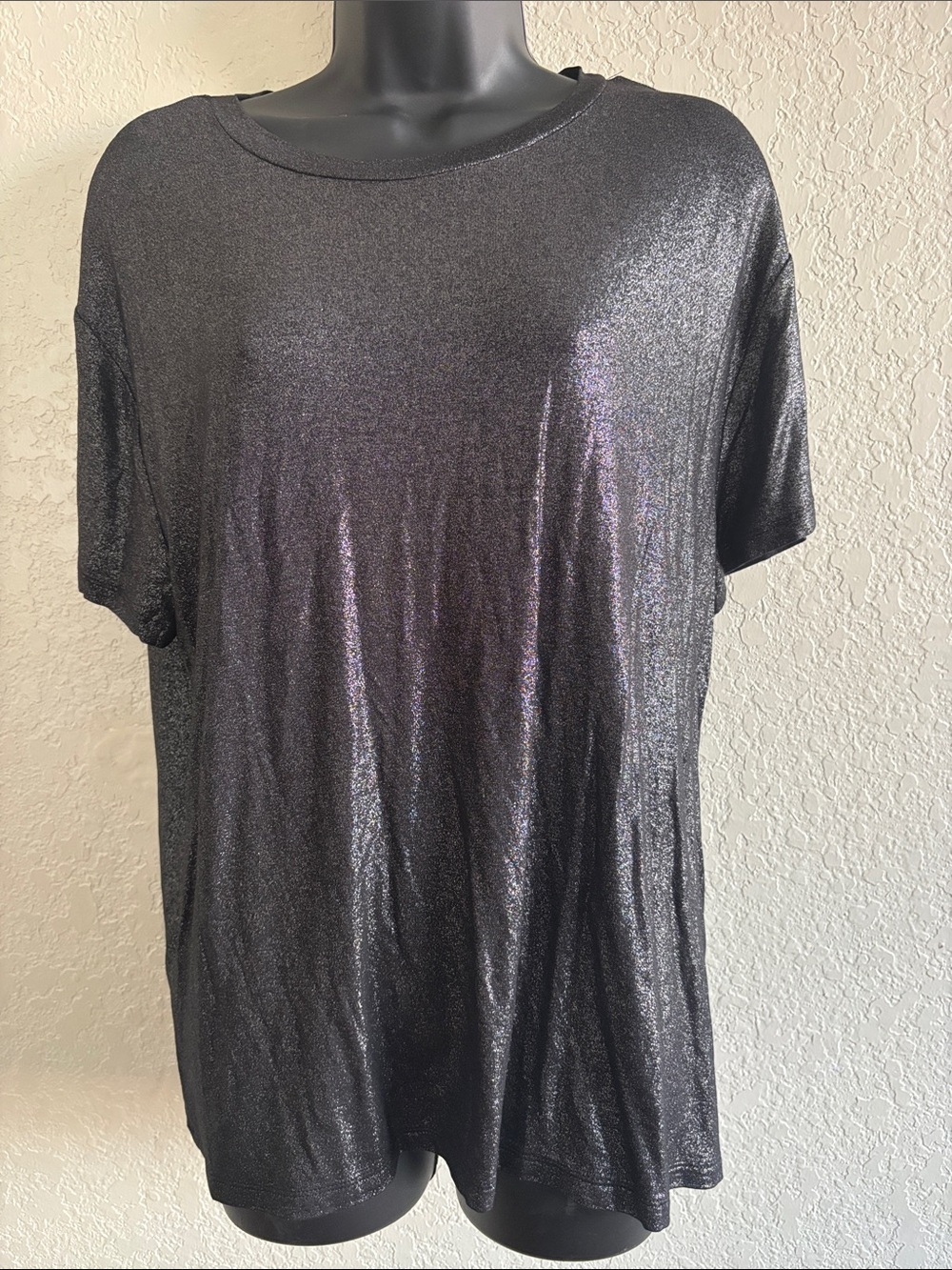 Maurices Metallic Black Shimmer Short Sleeve Crewneck Top